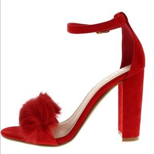 Brand New Bright Red Fur Chunky Heels